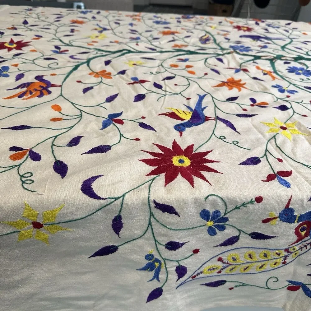 10000 Villages Tree Of Life Embroidered Tablecloth New w Tags 57 x 82 Inch